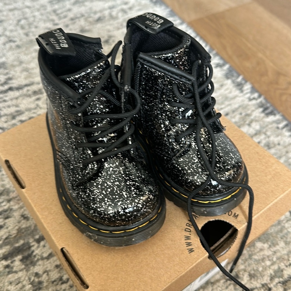 Baby size 5 Dr Marten Black Glitter Boots, brand new, only worn once.